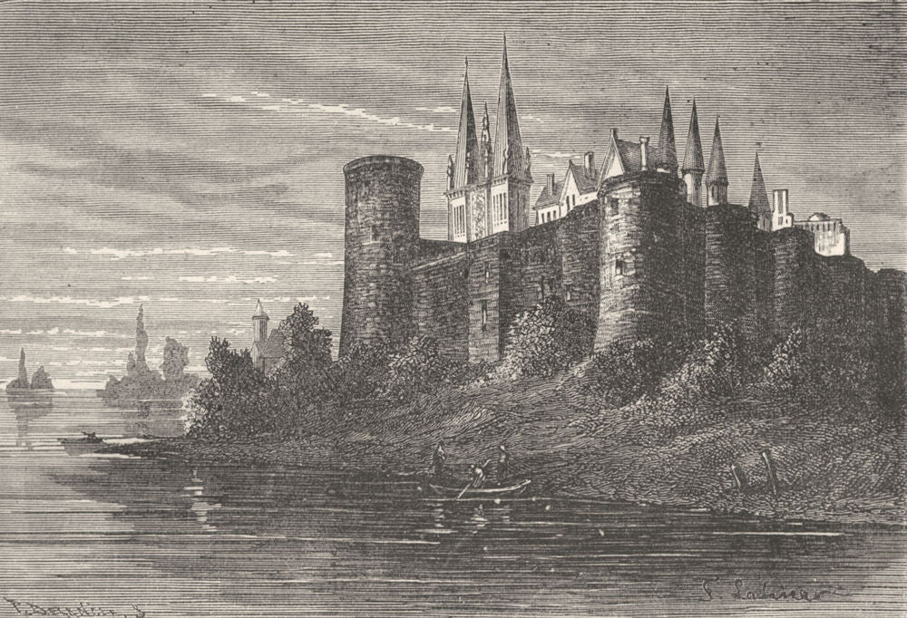 MAINE-ET-LOIRE. Angers. Le chateau d'Angers au moyen age 1880 old print